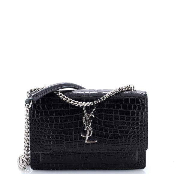 Saint Laurent Sunset Chain Wallet Crocodile Embossed Leather - Picture 1 of 6